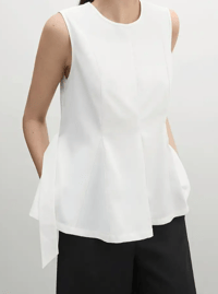 Image 3 of Sleeveless Belted Peplum Top – Crisp White