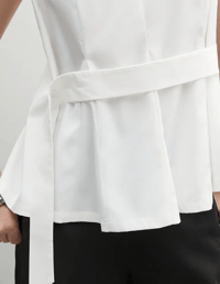 Image 4 of Sleeveless Belted Peplum Top – Crisp White