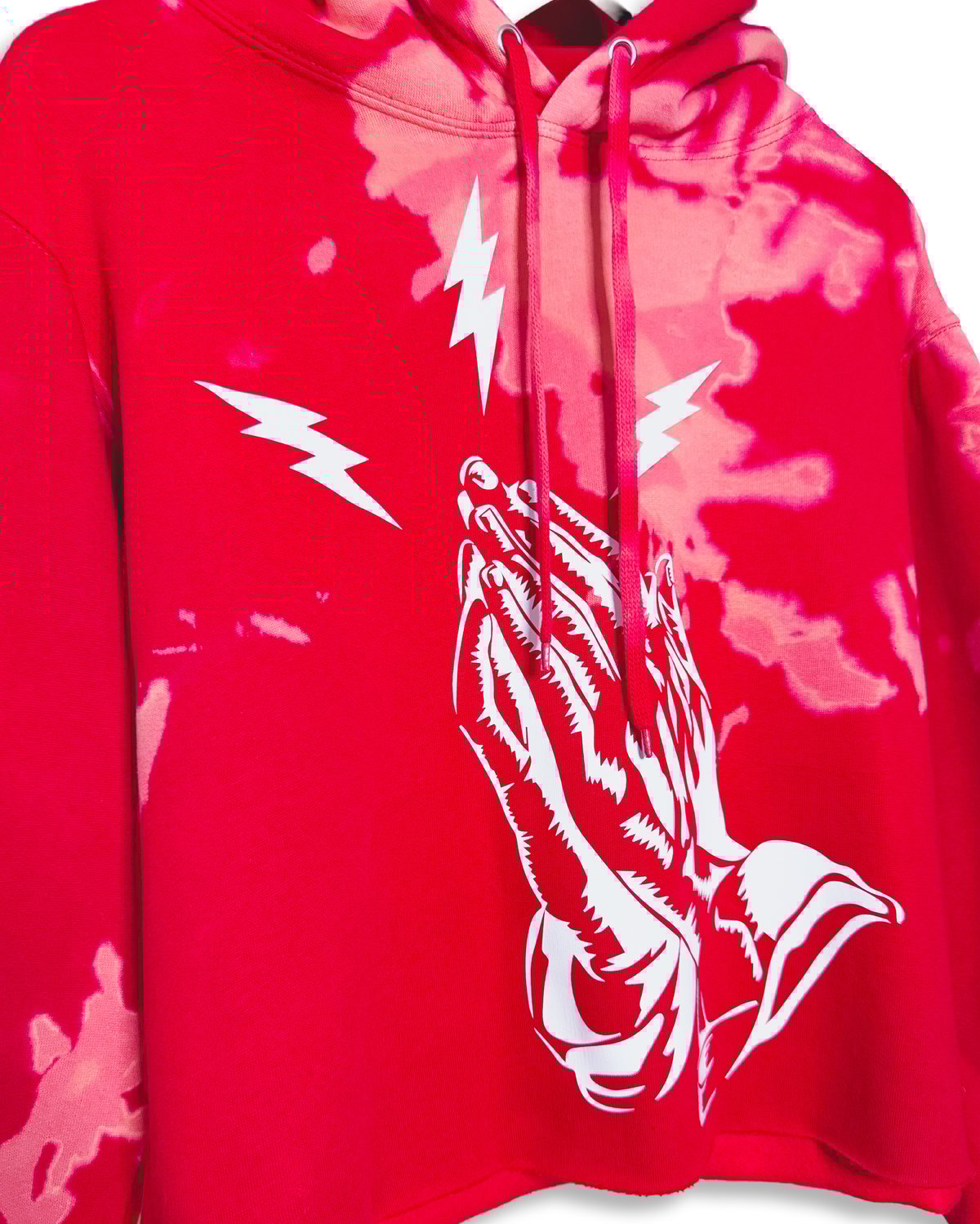 Image of Power of Prayer Cutoff Bleached Hoodie-Red/White