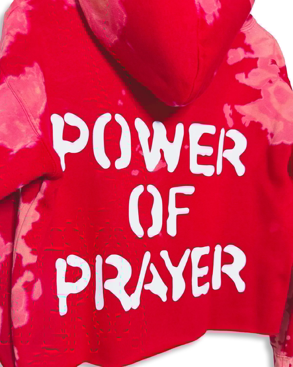 Image of Power of Prayer Cutoff Bleached Hoodie-Red/White