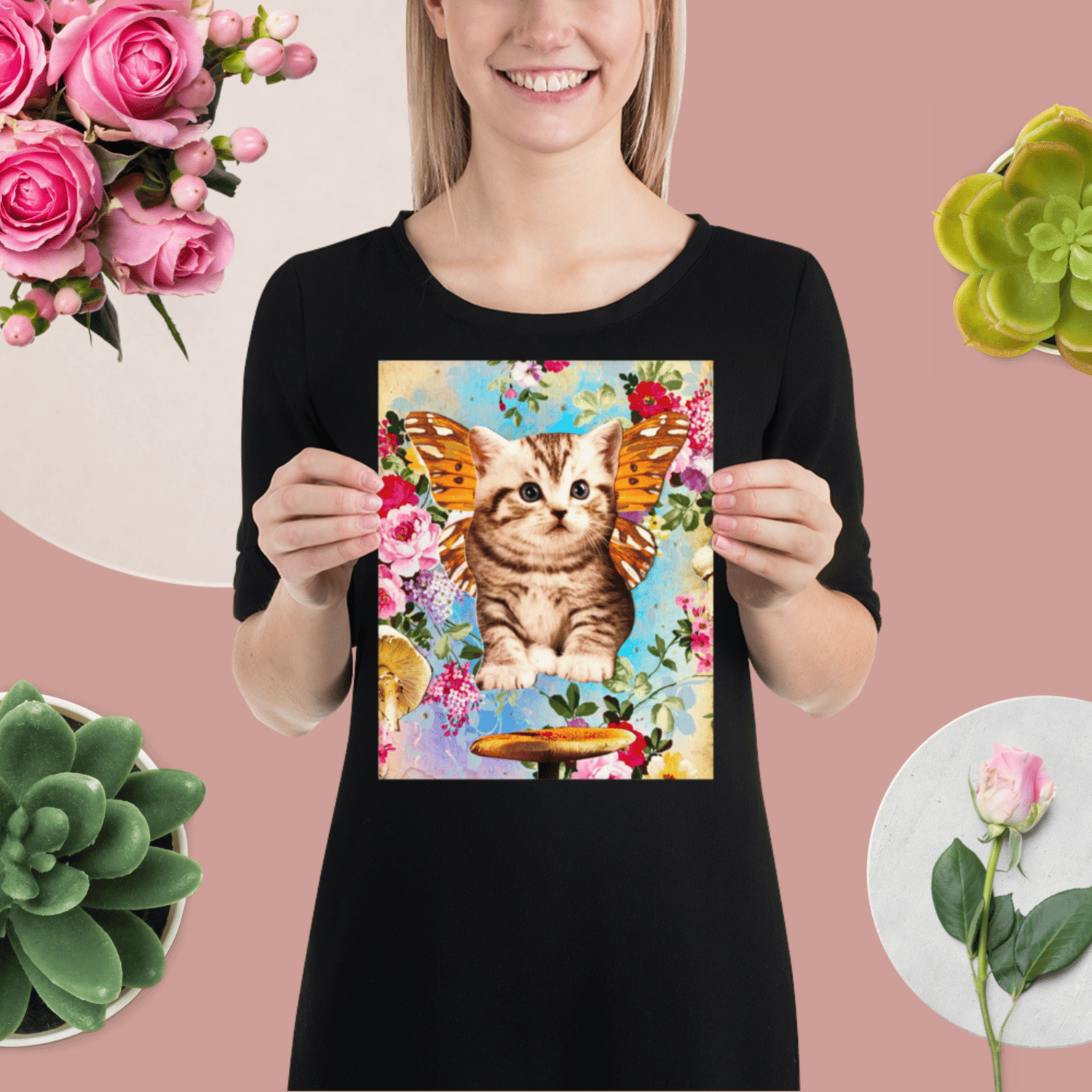 Image of Butterfly Mushroom Kitty - 8x10 inch - Matte Giclee Print