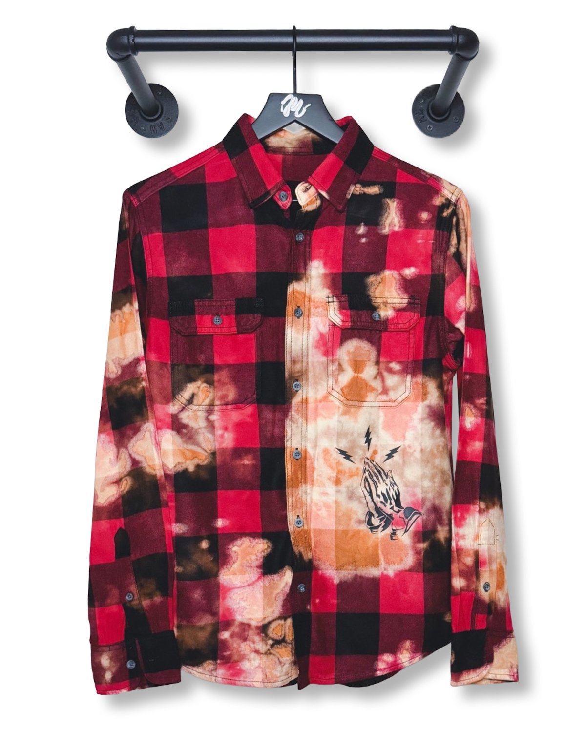 Image of Jesus. Rock Bleached Flannel-Red/Black