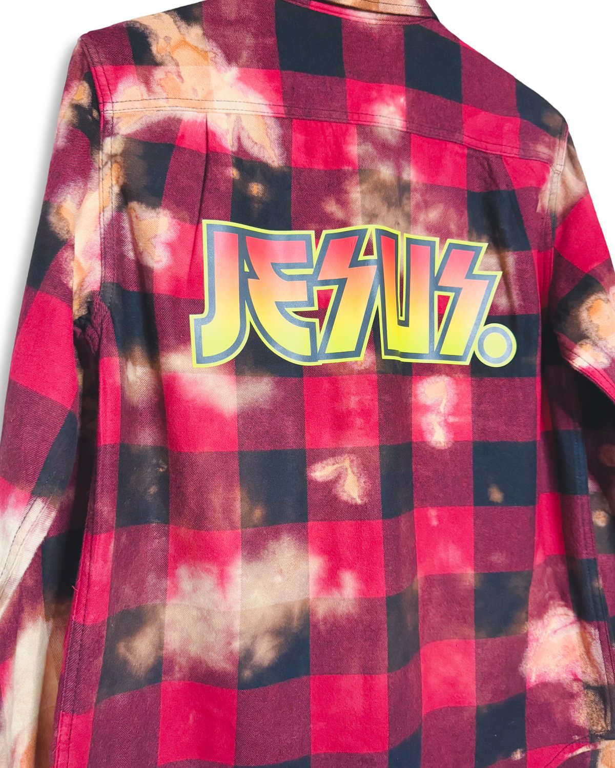Image of Jesus. Rock Bleached Flannel-Red/Black