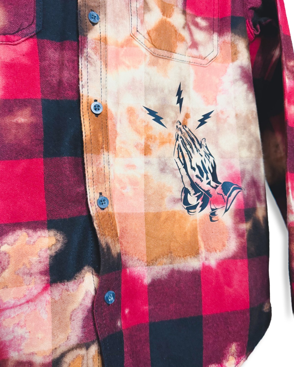 Image of Jesus. Rock Bleached Flannel-Red/Black