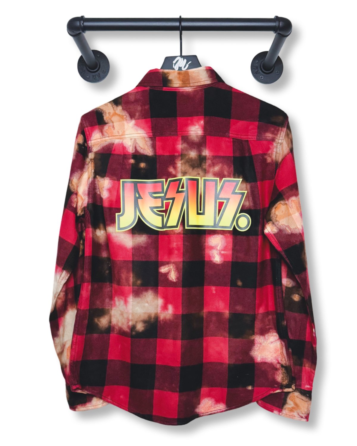Image of Jesus. Rock Bleached Flannel-Red/Black
