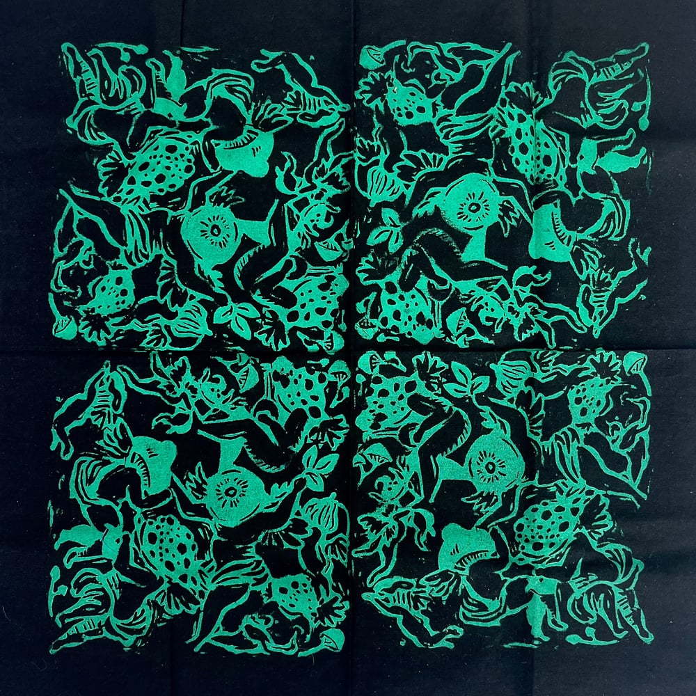 Image of MADE TO ORDER Shroomy Quartet Block-Printed Bandana- Multiple Colors Available