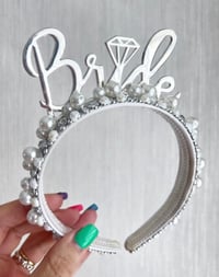 Image 4 of Silver And White Bride tiara crown headband hen do props 