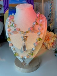 Image 1 of Beautiful pink butterfly choker necklace, two layered beaded necklace, fairycore necklace