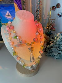 Image 2 of Beautiful pink butterfly choker necklace, two layered beaded necklace, fairycore necklace