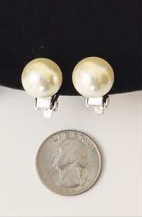 Image 3 of Red and Ivory Pearl Stud CLIP earrings 