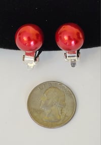 Image 4 of Red and Ivory Pearl Stud CLIP earrings 
