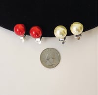 Image 1 of Red and Ivory Pearl Stud CLIP earrings 