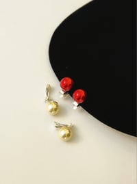 Image 2 of Red and Ivory Pearl Stud CLIP earrings 