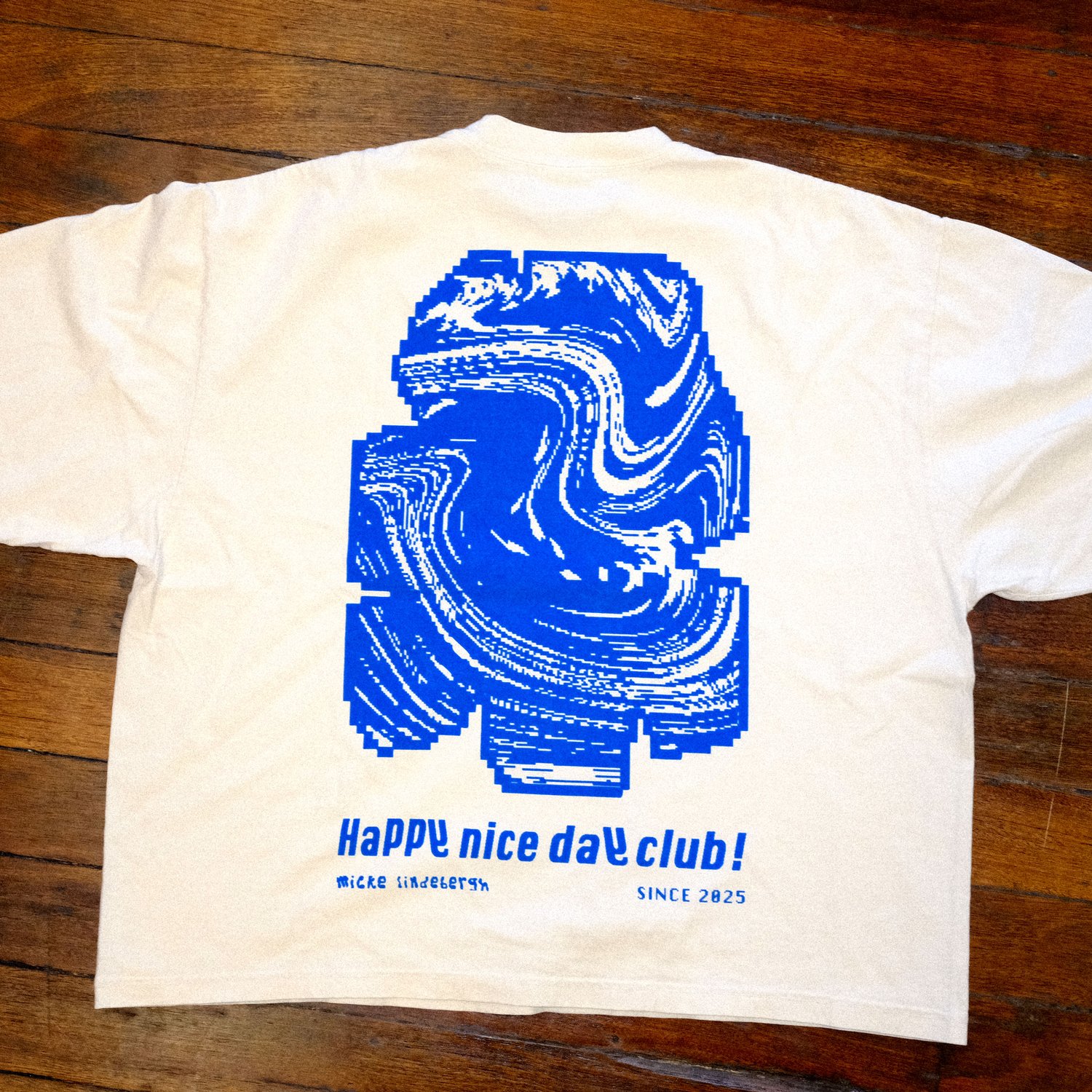 Image of Happy nice day club! Size large Cream Blue Print