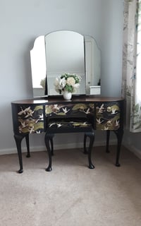 Image 3 of Queen Anne style Dressing Table Set with Bird Fabric Design.