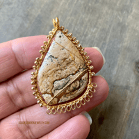Image 3 of Picture Jasper Gold Wire Wrapped Pendant, Jasper Pendant, Handmade Jasper Pendant 
