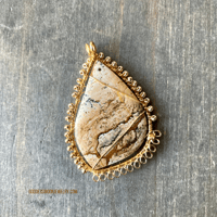 Image 1 of Picture Jasper Gold Wire Wrapped Pendant, Jasper Pendant, Handmade Jasper Pendant 