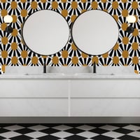 Image 3 of  Scalloped Yellow Waves Peel and Stick Wallpaper – Bright Retro Design