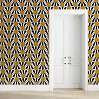 Image 4 of  Scalloped Yellow Waves Peel and Stick Wallpaper – Bright Retro Design