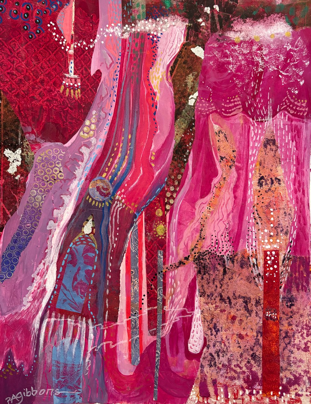 Image of A Little Night Dance Collage and Acrylic on Paper PINK!