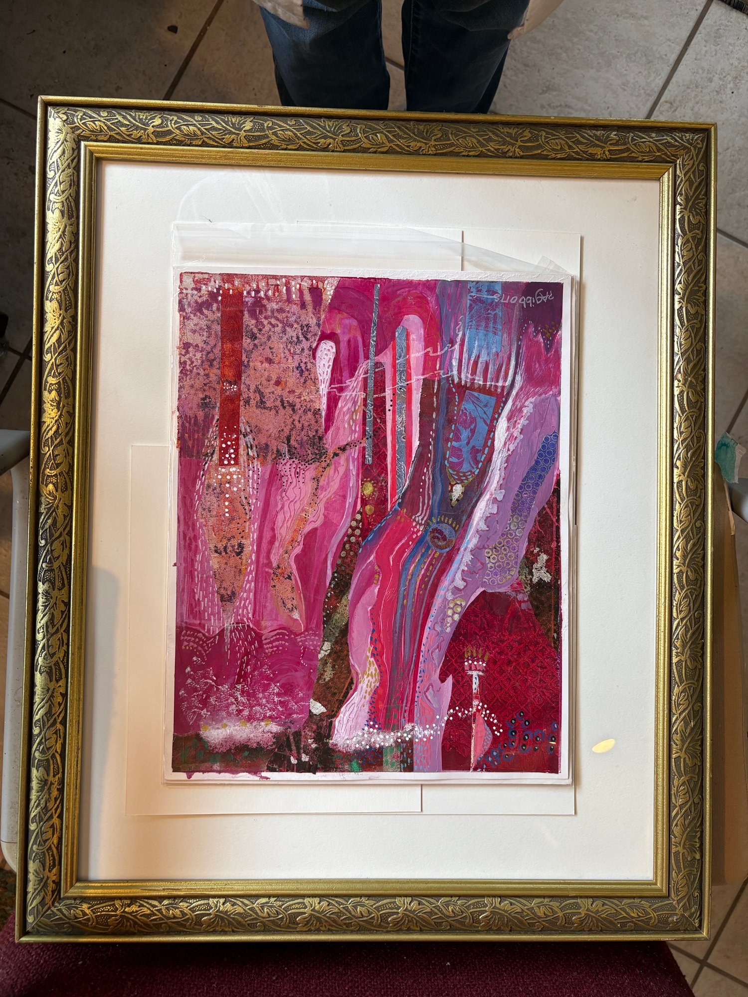 Image of A Little Night Dance Collage and Acrylic on Paper PINK!