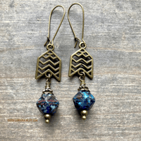 Image 3 of Blue Antique Bronze Earrings, Boho Earrings, Dangle Earrings, Boho Jewelry, Handmade