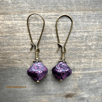 Image 1 of Purple Earrings, Boho Earrings, Dangle Earrings with Antique Bronze Hooks, Handmade