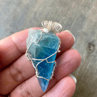 Image 2 of Blue Fluorite Wire Wrapped Pendant – Raw Stone for Clarity (Pendant Only)
