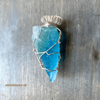 Image 1 of Blue Fluorite Wire Wrapped Pendant – Raw Stone for Clarity (Pendant Only)