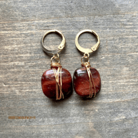 Image 2 of Red Tiger Eye Earrings, Gold Wire Wrapped Earrings, Squared Gemstone, Dangle Earrings, 