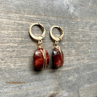 Image 4 of Red Tiger Eye Earrings, Gold Wire Wrapped Earrings, Squared Gemstone, Dangle Earrings, 