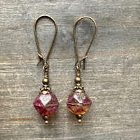 Image 1 of  Fuchsia Boho Dangle Earrings, Bronze Earrings, Festival Jewelry, Beaded Earrings