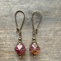 Image 2 of  Fuchsia Boho Dangle Earrings, Bronze Earrings, Festival Jewelry, Beaded Earrings