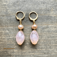 Image 1 of Pearl Earrings, Freshwater Pearl & Peach Acrylic Earrings, Boho Elegant, Handmade, Drop Earrings 