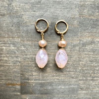 Image 2 of Pearl Earrings, Freshwater Pearl & Peach Acrylic Earrings, Boho Elegant, Handmade, Drop Earrings 