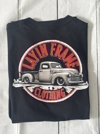 Layin Frame GMC black shirt with red font