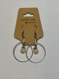 Image 1 of Single Pearl Hoop Dangle Earrings 