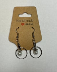 Small Single Pearl Hoop Dangle Earrings 
