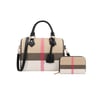 2-in1 Plaid Design Boston Satchel Wallet Set