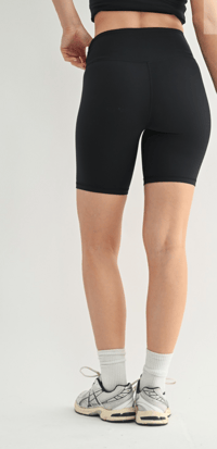 Image 2 of DP FITNESS BLACK VENICE CROSSOVER WAIST BIKER SHORTS 