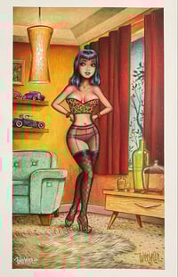 Modified “Lounge Muse” litho, Leopard Corset 
