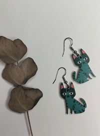 Blue cat earrings 