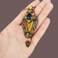 Image 2 of Tiger's Eye & Obsidian Steampunk Tribal Pendant