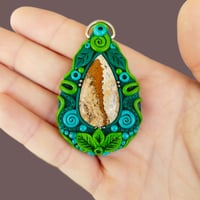 Image 2 of Green Leafy Spiral Picture Jasper Pendant