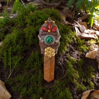 Image 1 of Malachite, Mariam Jasper, Red Jasper, Brass Pendant