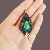 Image 2 of Silver Triquetra Chrysoprase Pendant