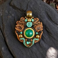 Image 1 of Green Onyx in Brass & Turquoise Pendant