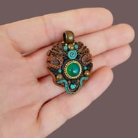Image 2 of Green Onyx in Brass & Turquoise Pendant