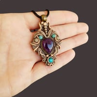 Image 2 of Mystical Amethyst in Brass & Turquoise Pendant