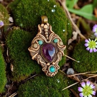 Image 1 of Mystical Amethyst in Brass & Turquoise Pendant
